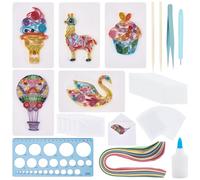 WEBEEDY 20 Sets Paper Quilling Kit 5 Styles Hot Air Balloons Sheep Ice Cream Swan Theme Quilling Greeting Card Making Kit with Paper Quilling Strips Tools and Instruction for Adults Beginners