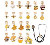 WEBEEDY 20 Styles Bee Stethoscope Charms Tag for Nurse, Sunflower Daisy Elegant Stethoscope Label Accessories for Doctor Nurse Medical Workers Nursing Students Cute Stethoscope Jewelry Graduation Gift