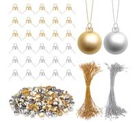 WEBEEDY 200 Sets Round Christmas Ornament Caps and Christmas Ornament Hangers String Set 12 mm/0.5 Inch Iron Christmas Replacement Ornament Caps for Christmas Party Decorations (Gold,Silver)