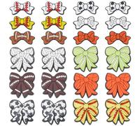 WEBEEDY 24 PCS 12 Styles Bow Silicone Focal Beads Colorful Ball Pattern Bowknot Silicone Beads Football Baseball Basketball Rugby Volleyball Sports Theme Flat Spacer Bead for Jewelry Making,Hole:2-3mm