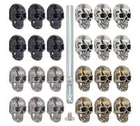 WEBEEDY 24 Pcs 4 Colors Halloween Skull Rivets Buttons with a Puncher, Decorative Rivets Studs Skull Buttons Pins Goth Conchos for Leather Craft, Shoes, Bags, Belts, Costume, Halloween Party Cosplay