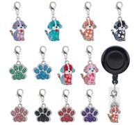 WEBEEDY 24 Pcs Animal Paw Print Badge Reel Charm Cute Dog Cat's Paw Badge Holder Charms with Lobster Claw for ID Card Name Tag Nurses Doctor Teachers Christmas Graduation Gifts Office Worker Supplies