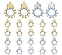 WEBEEDY 24 PCS Finger Rosary Ring 4 Colors Alloy Rosary Ring Milagrosa Medals Rings Double Sided Single Finger Rings Christian Faith Gifts for Women Men, 3.2x4.8cm
