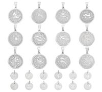 WEBEEDY 24 Styles Silver 12 Constellation Charm 304 Stainless Steel Zodiac Sign Pendant Flat Round Zodiac Charms for Jewelry Making DIY Bracelets Necklaces Keychains Unique Gift, 2 Sizes