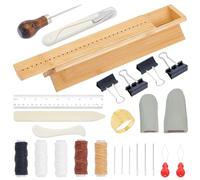 WEBEEDY 26 Pcs Bamboo Book Binding Cradle with Bookbinding Supplies for DIY Book Crafts, Signature Punching Tools Kit with Awl, Bone Folder, Cradle, Waxed Thread, Needle & More for Books Repair