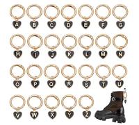 WEBEEDY 26 Styles Black Heart Letter Boot Charm Alloy A-Z Alphabet Pendants Shoelace Charms with Spring Ring,Open Ring Gothic Punk Charms Decor for Sneaker Boots Sandal Casual Shoes,1.6x1.5cm