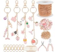 WEBEEDY 263 Pcs Gold Keychain Making Kit Cute Bag Charm Kit with 100 Pink Charms, 20 Keychain Clips, 5M Extender Chain, Jewelry Plier for DIY Handbags Key Chains Jewelry Making Supplies Craft Gift