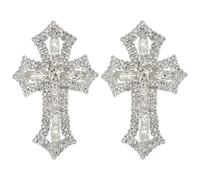 WEBEEDY 2pcs Silver Rhinestone Cross Applique, Craft Crystal Patches Sew on Flat Patches, Clothing Diamond Trim for DIY Fabric Bridal Wedding Clothes Dresses Prom Accessories