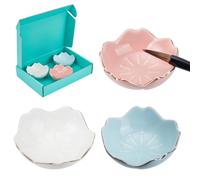 WEBEEDY 3 Colors Ceramic Ink Plate Flower Shape Chinese Calligraphy Ink Dish Paint Brush Holder Rest Ceramic Watercolor Palette for Chinese Calligraphy Writing Painting Supplies, 7.2x2.8cm
