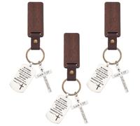 WEBEEDY 3 Pcs Christian Keychain with Stainless Steel Bible Verse and Cross Charm, Walnut Wood Tag, Luke 1:37 Cross Keychain Bible Verse Key Rings Easter Religious Gifts for Men Women Backpack Charm