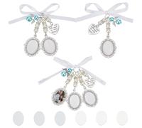WEBEEDY 3 PCS Heat Sublimation Wedding Bouquet Photo Charms Hot Transfer Bridal Oval Charms Antique Silver Lace Charms Bouquet Picture Charms DIY Wedding Memorial Photo Charms for Memory Friend Gift