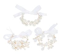 WEBEEDY 3 Pcs Wedding Bridal Bridesmaid Hand Flower Pearl Drop Wrist Flower for Prom Wrist Corsage Bracelets Photograph Decor Supplies Wedding Flowers Accessories