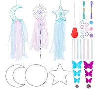 WEBEEDY 3 Set Mini Dream Catcher Kit forMake Your Own Dreamcatcher Keychain DIY Handmade Dreamcatcher Moon Circle Star for Key Car Bag Bedroom Wall Hanging Decor Wedding Party