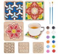 WEBEEDY 3 Sets DIY Mandala Coaster Kit Wood Floral Painting Coasters Unfinished Drinks Coaster Color Your Own Coaster,Wooden Coasters Kit for Adult Home Table Decoration Housewarming Gift