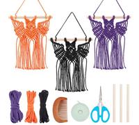 WEBEEDY 3 Sets DIY Mini Halloween Macrame Bat Kit Beginners Macrame Bat Wall Hanging Ornaments with Step-by-Step Instruction Hanging Bat Decor Halloween Party Indoor Outdoor