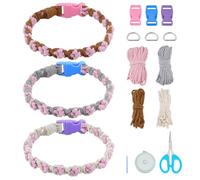 WEBEEDY 3 Sets Handmade Macrame Cat Collar Adjustable Soft Cat Collar Making Kit with 27 Yards 4 Colors Macrame Cord,Tools and Instruction for Adult Beginner Christmas Make a Personalized Pet Necklace