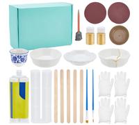 WEBEEDY 3 Sets Kintsugi Repair Kit Japanese Gold Repair Kit with Practice Cup & Plate, Epoxy Resin Adhesive for Beginners to Repairs Broken Ceramics, Glass, Jade, Sculptures, Pottery Art Craft Gift