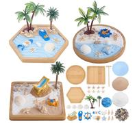 WEBEEDY 3 Sets Mini Zen Garden for Desk, Adults Japanese Beach Mini Rock Garden Kit for Office Decor, Zen Accessory Gifts for Adults Tray Kit with 3 Tray,Sand,Tools & Ornaments