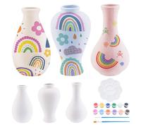 WEBEEDY 3 Sets Rainbow Colours Ceramic Vase Painting Kit Unpainted White Ceramic Vases for Adults Beginners Paint Your Own Vases with Paint and Brushes Porcelain Vase Decorating Kit for Desk(3 Shapes)