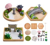 WEBEEDY 3 Sets Zen Garden Kit for Desk, Mini Japanese Zen Sand Garden Sandbox Desktop DIY Sand Tray Kit with Bamboo Tray, Tools, Meditation Accessories for Home and Office Relaxation Gifts