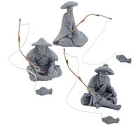WEBEEDY 3 Styles Mini Fisherman Figurine Old Man Statues Asian Zen Decoration,Chinese Sitting Fishing Ornament Sandstone Vintage Ornament for Aquarium Fish Tank Fairy Zen Garden Micro Landscape Decor