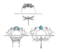 WEBEEDY 3 Styles Vintage Silver Hairpin Dragonfly Butterfly Sunflower Moon Hair Pins Round Alloy Hairpin Viking Retro Barrettes for Women Long Hair Accessories,Valentine's Day Gifts,8.7cm