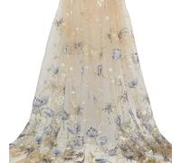 WEBEEDY 3 Yards Flower Lace Floral Embroidery Lace Fabric by The Yard 140cm Width Blue Floral Vintage Embroidered Fabric Sewing Craft Material for DIY Wedding Dress Bridal Shower Home Decor