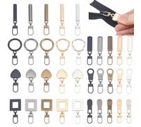 WEBEEDY 30 PCS 7 Styles Zipper Pull Replacement,Hearts Circles Squares Shaped Metal Tabs with Detachable Zipper Head Universal Zip Pull Charms Repair for Luggage,Bag,Purse,Clothes,Coat(5 Color)
