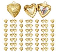 WEBEEDY 30 PCS Gold Heart Locket Pendants Small Brass Photo Frame Charms Personalized Heart Locket Necklace Memory Photo Charms for DIY Crafts Keychain Jewelry Making Love Wedding Gift Decorations