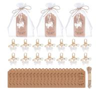 WEBEEDY 30 Set Pearl Bow Keychain Cute Bowknot Charm Keychain with Tag, Organza Bag and Hemp Rope Wedding Party Souvenirs Thank You Key Chains for Baptism Bag Charms Recuerdos de Bautizo