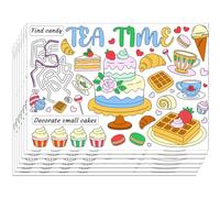 WEBEEDY 30 Sheets Tea Time Coloring Placemat Color Your Own Table Mats Coaster Teacup Placemats, Tea Party Favors Coloring Poster for Home Kitchen DIY Table Cover Christmas Birthday Party, 40x28 cm