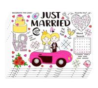 WEBEEDY 30 Sheets Wedding Coloring Placemats Pad Table Placemats and Coaster Just Married Coloring Activity Paper Cake Rose Bouquet Party Favors Drawing Paper for Dinner Table Decor Mat Crafts,40X28cm