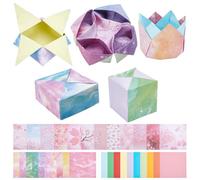 WEBEEDY 300 Sheets Origami Paper Kit for Crafts, Easy Origami Kit with 200 Colored Paper, 50 Starry & 50 Cherry Blossom Double Sided Patterned Papers for DIY Folding Crafts Scrapbook Decor Gift