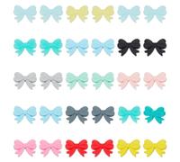 WEBEEDY 30pcs Bow Silicone Focal Beads - 15 Cute Colors, Soft Loose Spacer Beads for Bracelets, Keychains, Jewelry, Bag Decor, Crafts; Hole: 2mm
