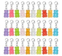 WEBEEDY 30pcs Luminous Bear Clip On Charms 10 Colors Bear Badge Reel Charm | Glow in the Dark, Cute Bear Keychain Pendants, Purse Backpack Charms, Crochet Stitch Markers Zipper Pull, DIY Jewelry Making
