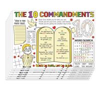 WEBEEDY 30pcs The Ten Commandments Coloring Placemats, Disposable Christian DIY Colouring Paper Table Mats for Sunday School Painting Drawing Booklet Dining Table Decor