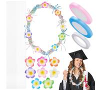WEBEEDY 32 Set Graduation Candy Lei Making Kit Hawaiian Candy Leis Making Kit Include Lei Bags Artificial Flower Silk Ribbon for Gaduation Party Gifts Grad Wreath DIY Hawaii Tropical Summer Decor