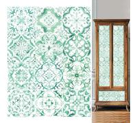 WEBEEDY 36 PCS Green Tile Sticker Decal Easy to Peel and Stick Vintage Morocco Self-Adhesive Wall Tile Decals Waterproof Oil Proof Stickers for Kitchen Bathroom Laundry Shower Decor, 10x10cm