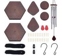 WEBEEDY 37 Pcs Wind Chime Parts Replacement Wood Windchimes Repair Kit,DIY Windchime Making Kit Including 2 Hexagon Top,Clapper,Wind Catcher,Nylon Cord,Brass Pin,Wind Chime Supplies for Home Garden