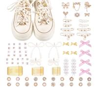 WEBEEDY 378 PCS Shoe Charms Shoelace Charms for Sneakers Junk Socks Charm Kit with A-Z Alphabet Beads Pearl Bows Gold Brooches and Pins for Women DIY Shoe Charm Bulk for Clothes, Socks