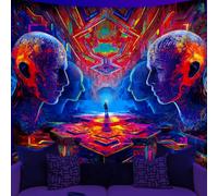 WEBEEDY 3D Labyrinth Blacklight Tapestry Cyberpunk Psychedelic Wall Tapestry UV Reactive Glow In The Dark Wall Hanging Backdrop Blacklight Poster for Bedroom Living Room Gamer Room Decor, 150x130cm