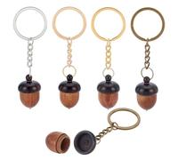 WEBEEDY 4 Colors Cute Acorn Canister Keychain Wooden Acorn Nut Box Key Chain with Keyring Openable Screw Cap Wood Decoration Thanksgiving Day Keychains Mini Bag Backpack Charm Pill Holder Storage