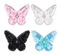 WEBEEDY 4 Colors Sequin Butterfly Beaded Patches Sew on Rhinestone Butterfly Patches Animals Embroidery Applique Decorative Patch for Halloween Clothes Bags Hats Shoes, Gift for Women