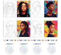 WEBEEDY 4 Pack Boho Canvas Painting Kit Afro Queen Pre Drawn Canvas,8 x 10 Inch Stretched Canvas Paint and Sip Set for Adults Party Night,Sip and Paint Party Supplies Christmas Date Night Gift,20x25cm