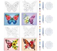 WEBEEDY 4 Pack Butterfly Pre Drawn Canvas Painting Kit for Adults, Butterfly Flowers Pre Drawn Canvas to Paint for Adults, Sip and Paint Kit for Couples Date Night Christmas Party Supplies Home Decor