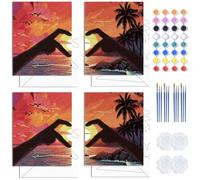 WEBEEDY 4 Pack Pre Drawn Canvas for Painting for Adults Love Sunset Theme Paint and Sip Kit with Frame, Painting Canvas with Drawing Ready to Paint for Date Night Valentine's Day Party Gift, 20x25cm