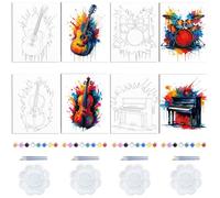 WEBEEDY 4 Pack Stretched Pre Drawn Canvas for Painting Sip and Paint Party Kit Piano Guita Violin Drums Pre Printed Canvas for Date Night Birthday Musician Gift,20x25 cm(Graffiti Musical Instruments)