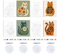 WEBEEDY 4 Packs Cat Pre Drawn Canvas for Painting Set Abstract Plant Cat Sip and Paint Kit for Adults, Pre Printed Canvas with Frame Ready to Paint for Art Party Home Wall Decor Unique Gift, 20x25cm