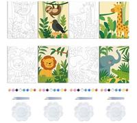 WEBEEDY 4 Packs Jungle Animals Pre Drawn Canvas to Paint for Adults Beginners Sip and Paint Kit, Cute Lion Giraffe Bird Elephant Pre Drawn Canvas Painting Kit Gift for Birthday Christmas, 20x25cm