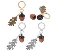 WEBEEDY 4 PCS 2 Colors Cute Acorn Canister Keychain Wooden Acorn Box Leaf Keychain for Pill Holder Mini Disconnectable Wood Acorns Charms for Bag Backpack Decor Thanksgiving Day Gift(Gold,Silver)